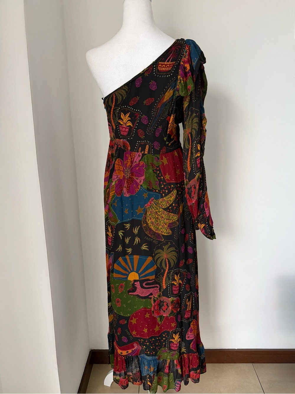 FARM Rio One Shoulder Ruffle Dress with Colorful Print - Picture 2 of 4
